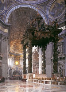 Sevärdheter/kyrkor i Rom: Peterskyrkan- Baldachhino (högaltare) av Bernini